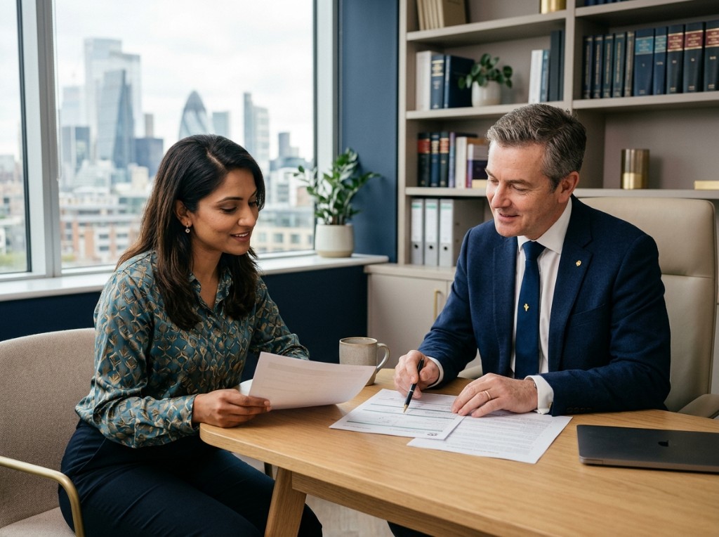 AurexLegal Solicitors consultation — advisors reviewing documents together in a modern office